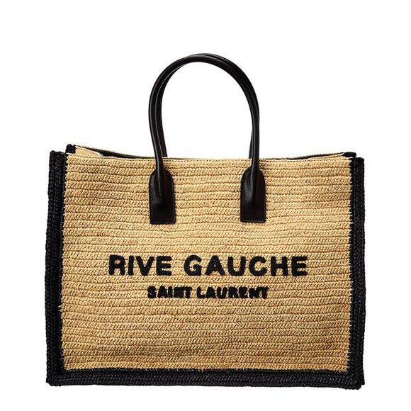 Saint Laurent Handbags - Saint Laurent Rive Gauche Raffia & Leather Tote, Brown